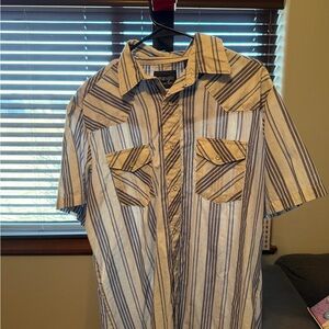 Wrangler Men's Beige and Blue Striped Shirt Jacket